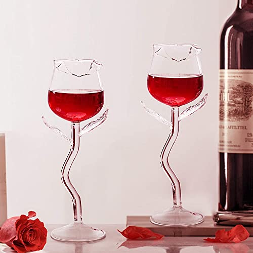 Rose Wine Glasses Cocktail Glass Set Of 4 Flower Goblet Drinking Cups Drinkware Clear Crystal Champagne Flutes Classy Red Wine Glassware Ideal Gifts For Housewarming Wedding Birthday Celebrations #TOP1