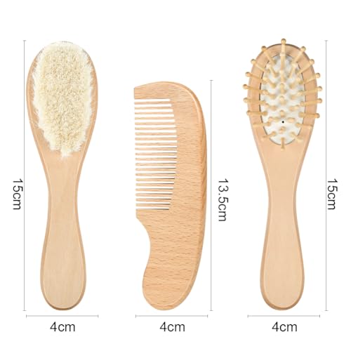 Aolso Baby Hair Brush, 3PCS Baby Hair Brush with Wooden Handle - Image 2