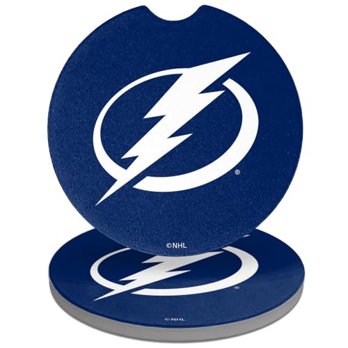 Tampa Bay Lightning Logo Car Coasters, Pack of 2, 2.5" Ceramic Stone, Drink Coaster for Cup Holders with Finger Notch