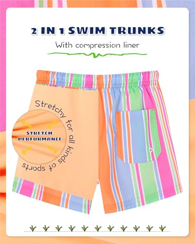 Image of SURF CUZ Boys Swim Trunks with Boxer Brief Liner Toddler Boy Stretch Swimsuit Shorts Quick Dry Swimming Trunks Bathing Suit