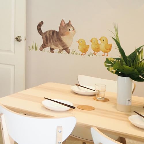 Vinilo decorativo adhesivo impermeable con gatito y pollitos miniatura 3