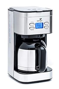 Senya cafetière électrique programmable Inox Hot Coffee, verseuse isotherme en acier inoxydable, fonction sélecteur d’arôme, maintien au chaud, 1,2L, 800W, SYBF-CM025