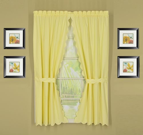 Today's Curtain, Orleans Scallop Curtain, Buttercup 72" Panel Pair and Tieback,4-Piece-Set, 60" W x 72" L, Buttercup
