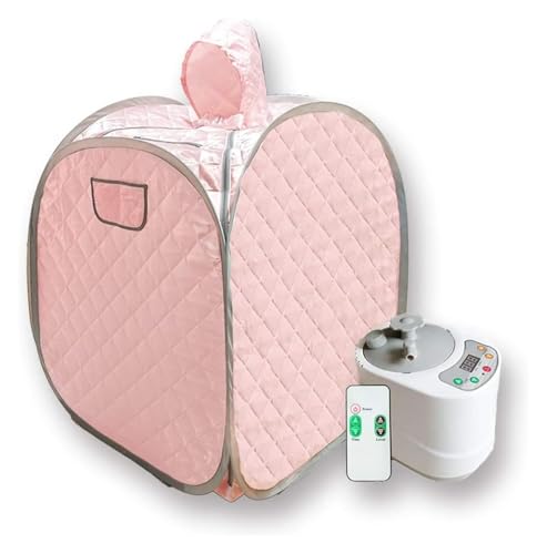 DMETE Tragbares Sauna-Set for eine Person, Ganzkörper-Spa-Hutzelt for zu Hause, inklusive 2-Liter-Dampfgarer mit Fernbedienung Zur Entspannung(Pink-Border)