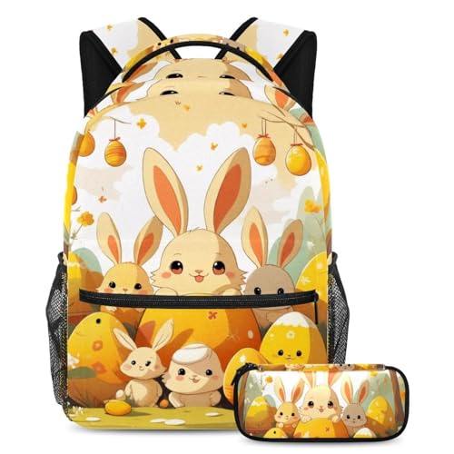 Ensemble de 2 cartables enfants œuf de lapin de Pâques jaune à offrir
