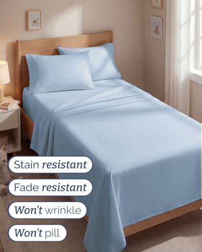 Image of Twin 4 Piece Bed Sheet Set - Comfy, Breathable & Cooling Sheets - Baby Blue | Ultra Soft Hotel Luxury Bedding Set with 8-16 Inch Deep Pockets, 1 Flat & 1 Fitted Sheet & 2 Pillowcases, Wrinkle & Fade Free