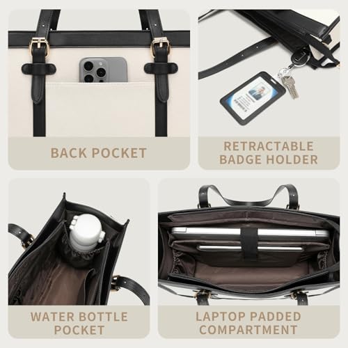 Keyli 3pcs Laptop Bag for Women,15.6 Inch Canvas+Leather Laptop Tote Bag Work Bags Large Capacity Business Computer Briefcase Casual College Shoulder Handbag Crossbody Purse for Travel Office Khaki - image 6