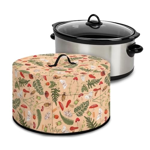 Cugasmaru Slow Cooker Dust Cover Fits Most 6 7 8 Quart Crock Pot Mushroom Leaves Small Kitchen Appliance Dust Cover with Pockets Top Handle