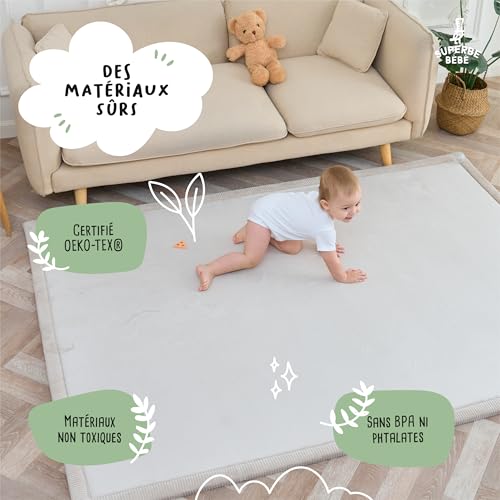SUPERBE BEBE - Tapis De Jeu Et D’Éveil Bébé 150x200X2,5CM – Épais Et Anti-Choc - Mousse Mémoire De Forme Non Toxique Oeko-Tex – Tapis Chambre Bébé Et Enfant - Design Elegant (Beige UNI) – vue 2
