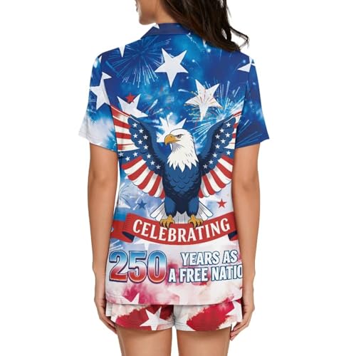 Image of Women's Short Sleeve Sleepwear Button 2 Piece Plus Size Pajamas Casual Soft Stretchy Funny Nightwear with Pockets