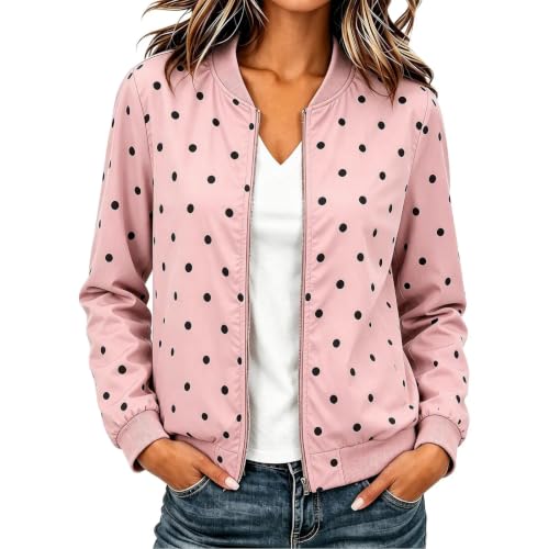 MaMiDay Women's Polka Dot Bomber Jacket Zip Up with Pockets - image 6