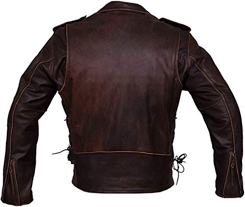 Men's Brando Vintage Biker Style Classic Diamond Motorcycle Dark Brown Leather Jacket3