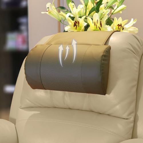 AmazeCov Coussin de tête antidérapant pour fauteuils inclinables – Coussin de Soutien du Cou en Mousse à mémoire de Forme avec Housse en Cuir perforé...