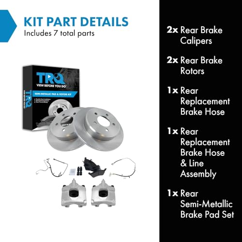 Image of TRQ Rear Brake Pad and Rotor Set Semi Metallic Rotors Calipers Hose