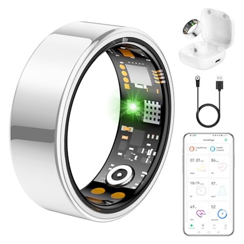 Ring Health Tracker for Women Men, Fit Ring with Heart Rate, Blood Oxygen, Sleep Monitor, Calories, Step Counter, IP68 Waterproof Smart Ring for iPhone & Android, No Subscription Fee (Silver, 8#)