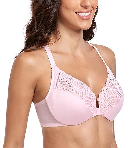 Image of Lemorosy Women's Full Figure Front Closure Racerback Underwire Everyday Bra | Plus Size, Lace, Unpadded