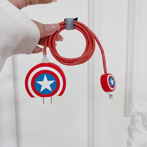 Image of Cartoon 3D Design Protective Case Compatible with Apple 18W - 20W USB-C Power Adapter Charger, Protective Cover for iPhone 18W & 20W Power Adapter Charger with Wire Saver. (Captain Shield)
