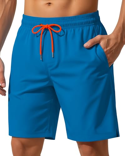 9 Inch Men Swim Trunks with Mesh no Compression Liner Zipper Pocket Quick Dry Swimwear Water Short Training Jogging Tennis Baseball Pickleball Hiking Active Gear Wear Attire Clothes Outfit Apparel