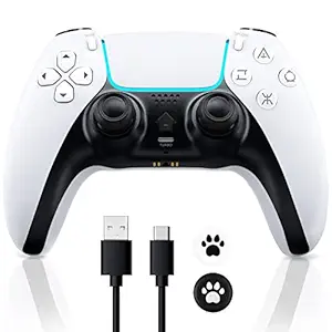 Wireless Controller for PS4, BRHE Replacement Remote Gamepad Gaming Joystick Dual Shock/Touch Pad/ Built-in Speaker with Type-C Cable for Playstation 4/ PS4 Pro /Slim /PC (White)