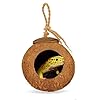 SunGrow Leopard Gecko Coco Hut, Gecko Climbing Accessories, Raw Coconut Shell Reptile Hide, Terrarium Habitat Decor, 2.5 Opening Diameter, with Fiber Loop for Hanging (1-Hole)