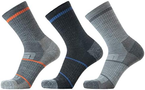 SOLAX 72% Men's Merino Wool Hiking Socks, Outdoor Trail,Trekking, Cushioned, Breathable Crew Socks 3 Pack (L,Asst66)