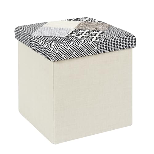 HOME DECO FACTORY - HD7491 - Coffre Pouf Pliable Patchwork Gris Mobilier Assise Coffre Banc Pliable Entree Salon Chambre Salle à Manger