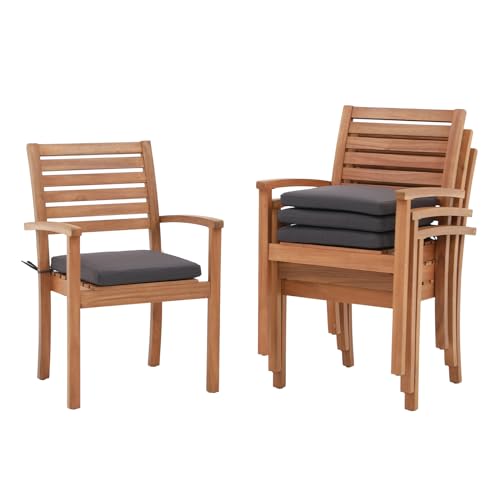 OC Orange-Casual Stackable Patio Dining Chairs Set of 4, Wood,Dark Grey