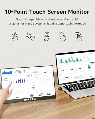 Image of Portable Monitor Touchscreen 15.6 inch, 1920x1080 60Hz FHD IPS HDR 10-Point Touch Screen Monitor with Built-in Stand & Speaker, HDMI USB C VESA External Travel Monitors for Laptop, PC, Mac, Phone