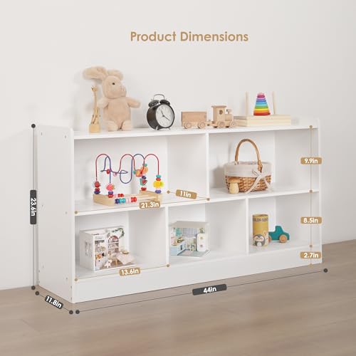 Image of Leeshyah 5-Section Wooden Toy Shelf for Kids, Montessori Shelf Storage with Open Shelving & Customizable Layout | Safe, Sturdy Design for Kids Room, Classroom & Playroom White