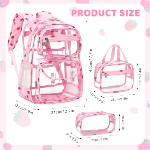 ACESAK Clear Backpack for Girls Heavy Duty with Lunch Bag, Pink Strawberry by ACESAK - Used condition - Image 2
