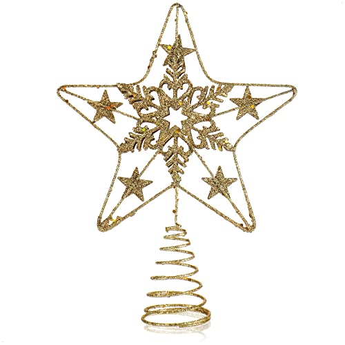 COM-FOUR® Deco Star Christmas - Estrela de decoração de Natal de metal - poinsétia de pé com purpurina, taça de árvore de Natal dourada (dourado / 24 x 18 cm)