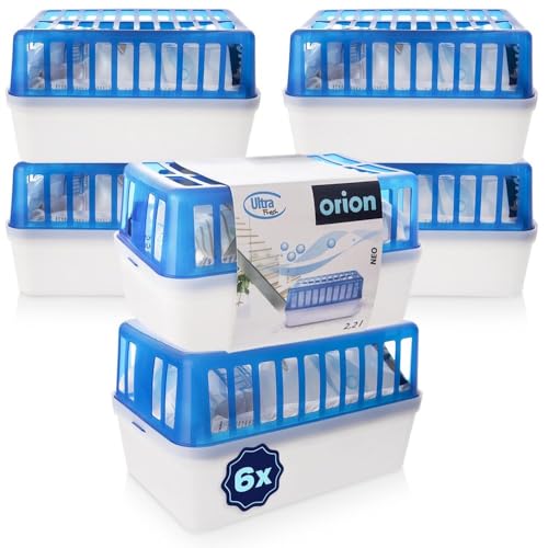 Orion – Set de deshumidificador de 2,2 L x 6 – Deshumidificador granulado con aroma a limón – Caja absorbente de humedad contra olores y moho para baño, cocina, sótano, caravana
