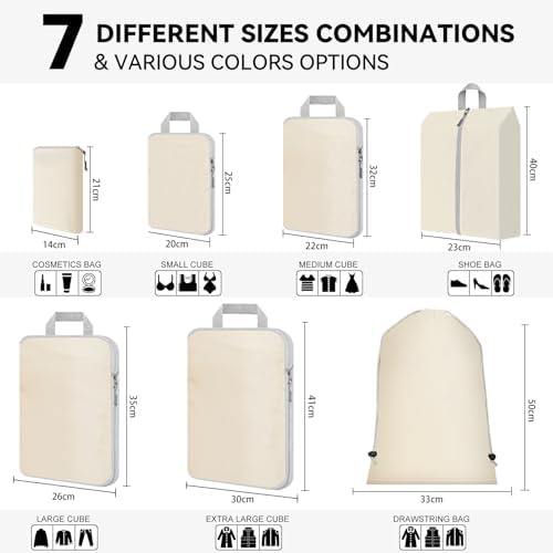MURISE Compression Packing Cubes, zestaw 6 organizerów do walizek, na przybory podróżne, rozszerzalny zestaw organizerów podróżnych, lekkie torby do pakowania plecaka, kostki do pakowania dla mężczyzn/kobiet,