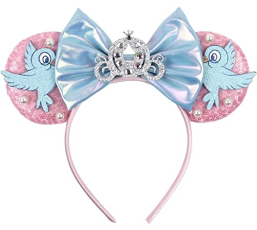 Image of CLGIFT Rose gold Minnie Ears,Pick your color, Iridescent Minnie Ears, Silver gold blue minnie ears, Rainbow Sparkle Mouse Ears,Classic Red Sequin Minnie Ears (Cinderella Princess)