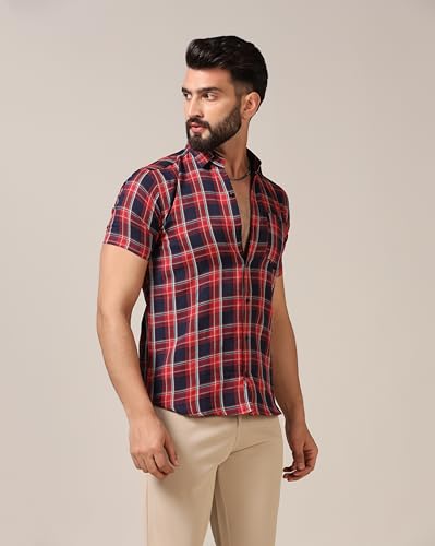 Image of TOPLOT Men's Regular Fit Casual Shirt Checks Design with Spread Collar & Half Sleeves
