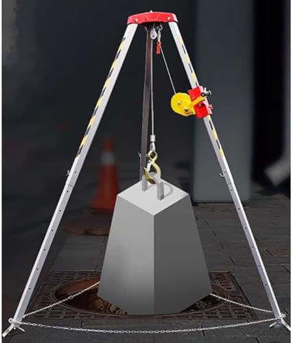 Manhole Rescue Tripod Kit for Confined Spaces, Includes 98-Foot Wires and Fall Arrest System, Ideal for Traffic Safety and Well Recovery