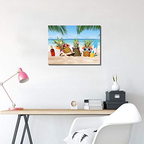 Wall Art For Living Room Bathroom Beach Wall Art Pineapple Tropical Leaves Canvas Art Ocean Picture Framed Modern Wall Art Print For Kids' Room Home Decoration Cute 12X16 #TOP6