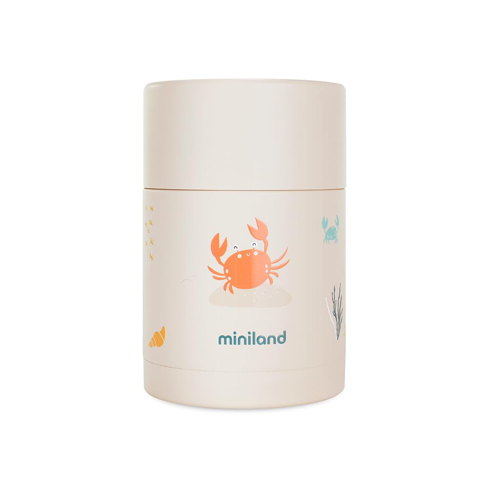 Miniland - Baby Thermo for Food 600ml Stainless Steel, Keeps Temperature Over 24h, Leak-Proof Closure and Double Wall Insulation (Crabsy)