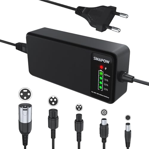 SMAPOW Chargeur Intelligent 42V pour Trottinette Électrique, 2A Max avec 5 Connecteurs - Compatible avec Ninebot, Xiaomi, Wispeed, Nakamura et 99% des...