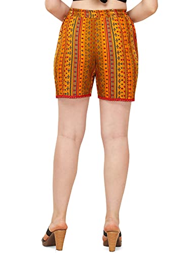 Image of DHRUVI TRENDZ Women's Slub Rayon Foli Design Regular Shorts