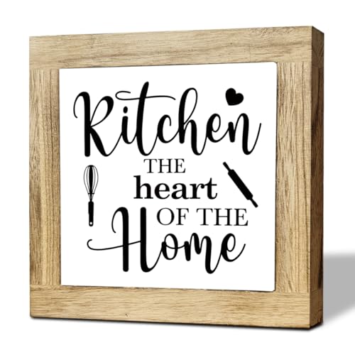 The Heart of Home - Kitchen Signs for Above Cabinets, Funny Wood Kitchen Sign, Kitchen Shelf Decoration, Original Wood Color Accent Home Farmhouse Decoration