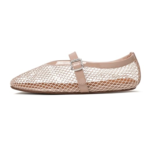 Image of vivianly Mesh Ballet Flats Shoes for Women Flats Comfortable Dressy Round Toe Mesh Flats Fishnet Mary Jane Flats for Events Party Leisure