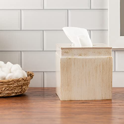 Image of Rustic Luxe Beige Square Resin Tissue Box Cover