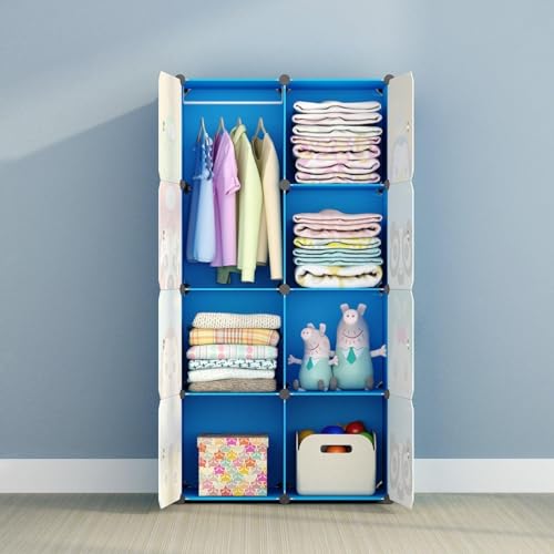 Image of Sunderlook Plastic Wardrobe for Kids Clothes - Professional Collapsible Wardrobe, Easy to Use Foldable Almirah, Plastic Cupboard for Kids for Home (Blue-HZ, 8 Door)