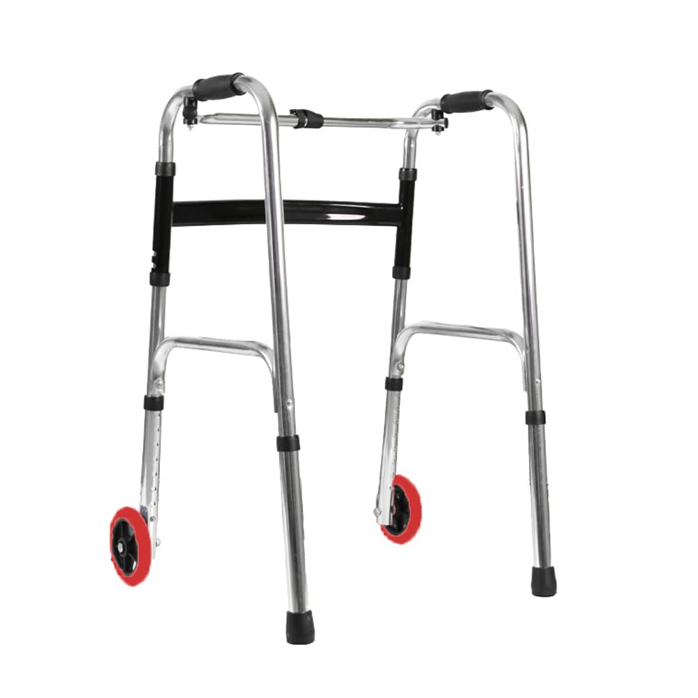 NEWFUN Deambulatore Pieghevole,Deambulatore Per Anziani,Girello Per Anziani, con 2 ruote fisse e 2 puntali regolabile in altezza,Leggera,Con Portata Fino a 180 Kg,Pieghevole