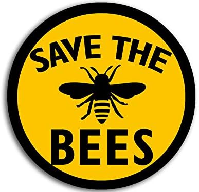 Round Save The Bees Sticker (Outdoor Decal Protect Our Vinyl Black and Yellow Rescue Bumblebees Decal for Cars, Trucks, Laptop, Water Bottles (3 inch)