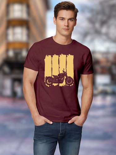 Image of Roads to India T-Shirt for Men - 100% Cotton Ladakh Motorcycle Rider Half Sleeve Round Neck Graphic Print | Regular & Oversized Fit | 180 /220 GSM | S-5XL | Black, Navy Blue, Maroon, Olive, Red, White