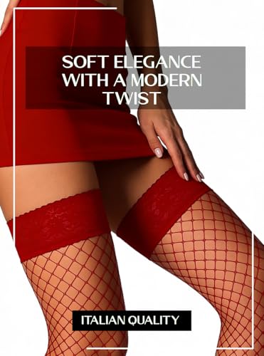 Image of Mila Marutti Fishnet Thigh High Stockings for Women with Lace Top | Fish Net Stockings Lingerie | Colored Fishnets