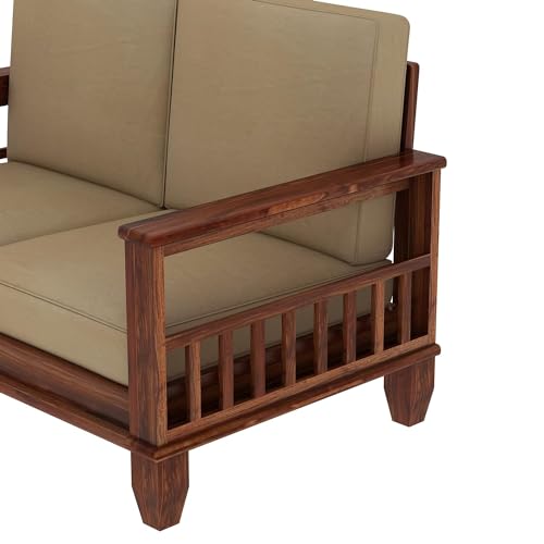Image of Solid Sheesham Wood 2 Seater Sofa with Pocket Storage | Multipurpose Wooden Two Seater Sofa Chair with Cushion for Living Room, Home & Office (Natural Finish) | 1 Year Warranty