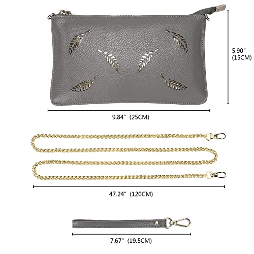 Image of YALUXE Genuine Leather Wristlet Handbags Purses Cell Phone Pocket Clutch Wallet Crossbody Bags for Women
